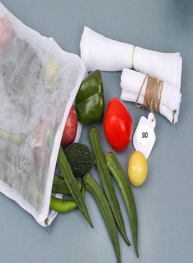 EIO أكياس تخزين الخضراوات والفواكه الصديقة للبيئة من إي أو آي أو، قابلة لإعادة الاستخدام، مصنوعة من شبكة، مناسبة للثلاجة، وأكياس تخزين خضراوات وفواكه قابلة للغسل وإعادة الاستخدام مع سحاب (عبوة من 6 أكياس). - Image 4